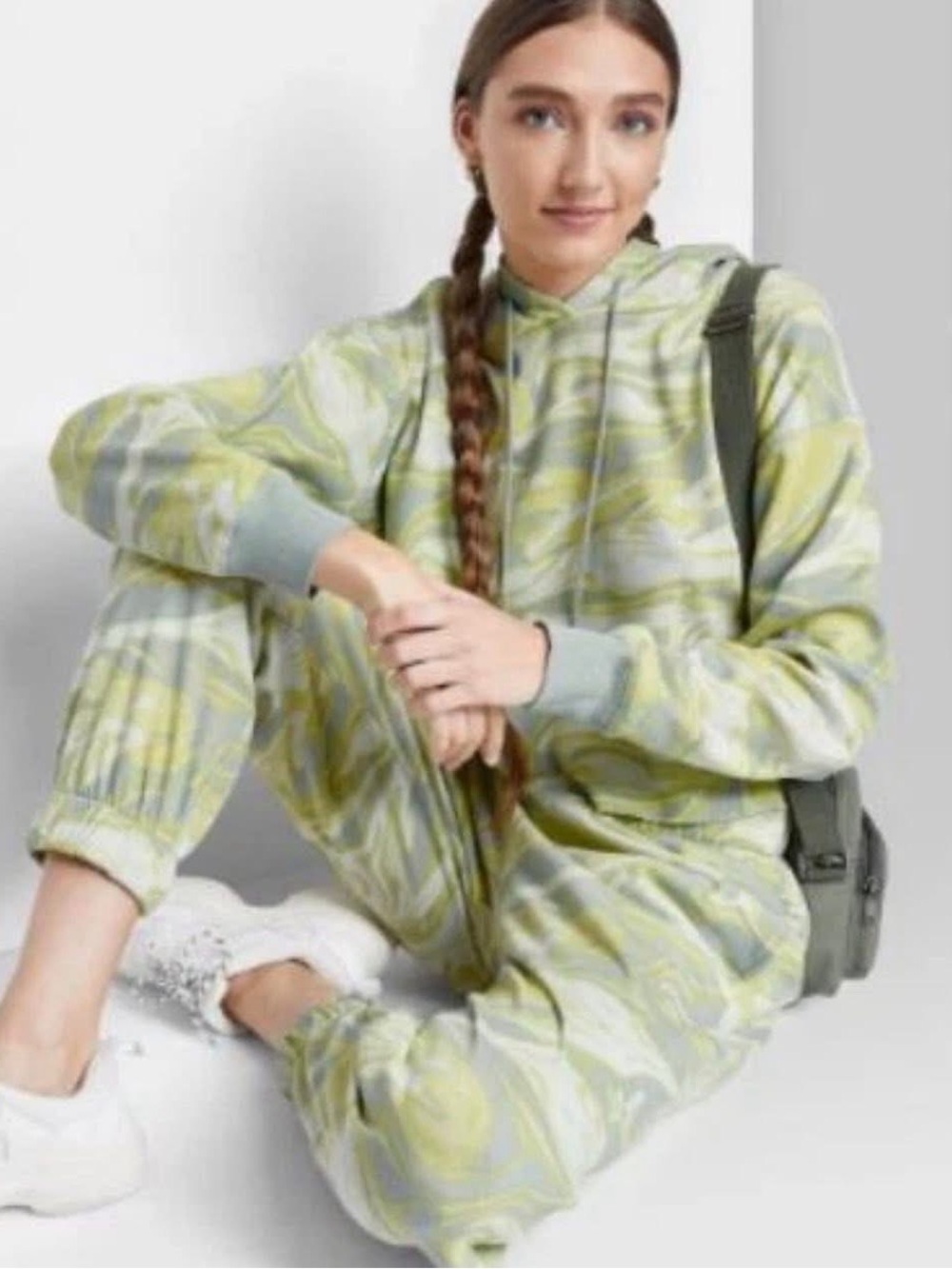 Wild Fable Cozy Green Gray Swirl Unisex Fleece Jogger Pants nwt